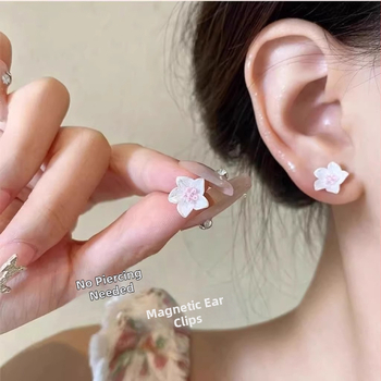 Cercei cu clips magnetici – design floare de camelia și fluture, fără găuri, unisex, Pangyi, primăvara 2025