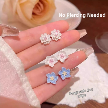 Cercei cu clips magnetici – design floare de camelia și fluture, fără găuri, unisex, Pangyi, primăvara 2025