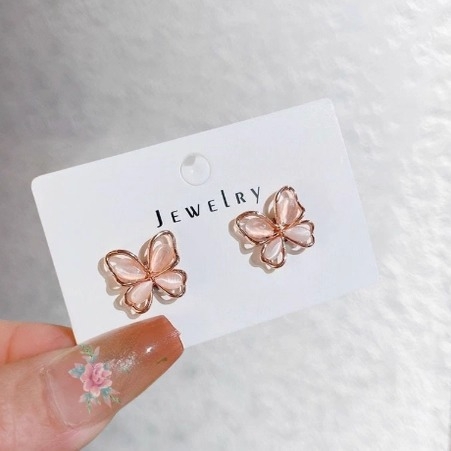 Cercei cu clips magnetici – design floare de camelia și fluture, fără găuri, unisex, Pangyi, primăvara 2025