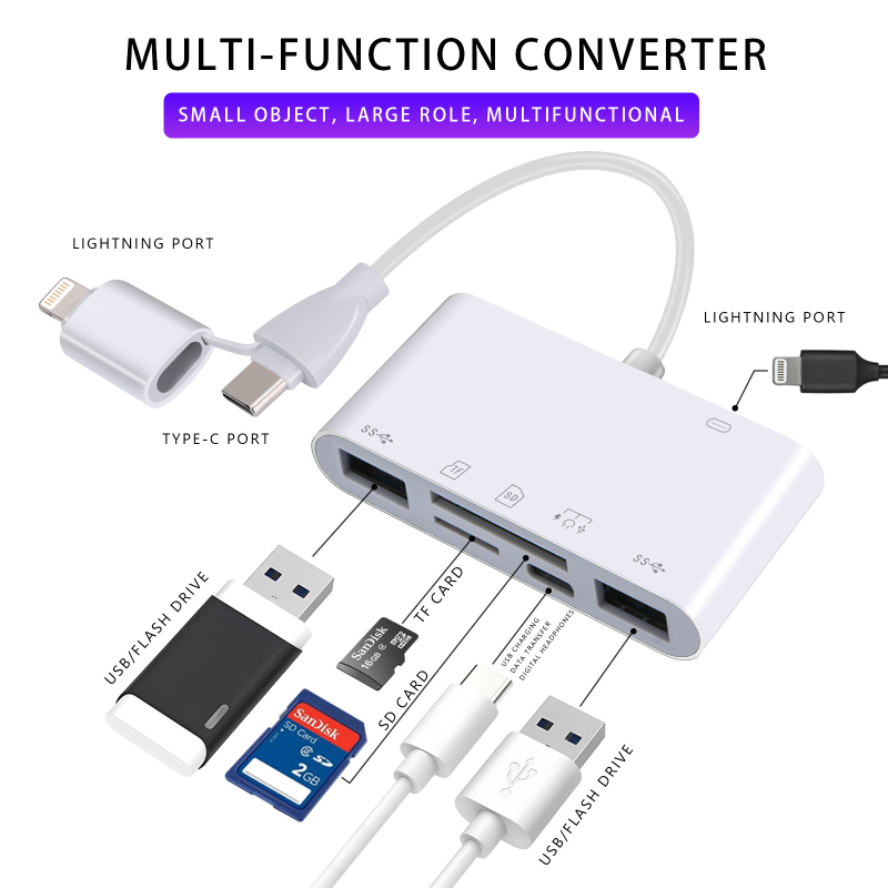 Type-C OTG четец за карти, 3-в-1, USB 3.0, външен адаптер за съхранение за мобилни устройства