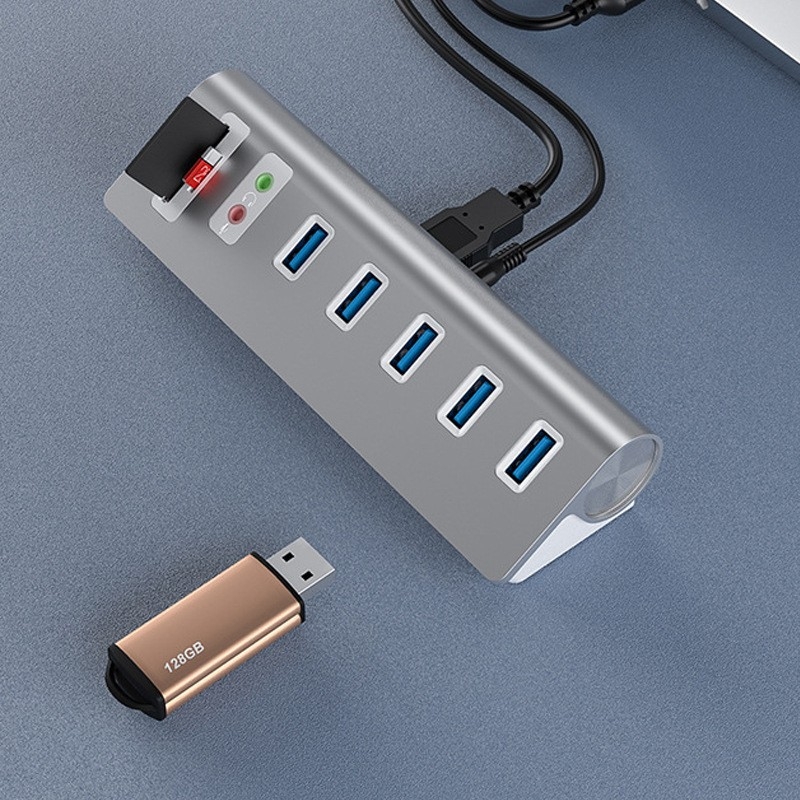 USB 3.1 hub, kućište od aluminijske legure, potrebno vanjsko napajanje, proširenje 1-6 priključaka, brzina prijenosa 10 Gbps