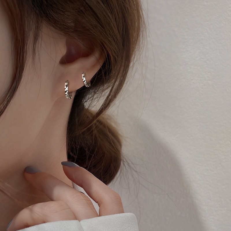 S925 srebro Geometrijski romboidni ear cuffs i hoop naušnice, elektroplatiranje, lagani luksuzni stil, za žene