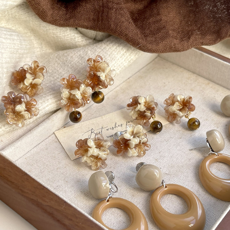 Cercei din cupru, Tiger Eye geometric, Clips de urechi Mosquito Coil, stil vintage, Primăvara 2025