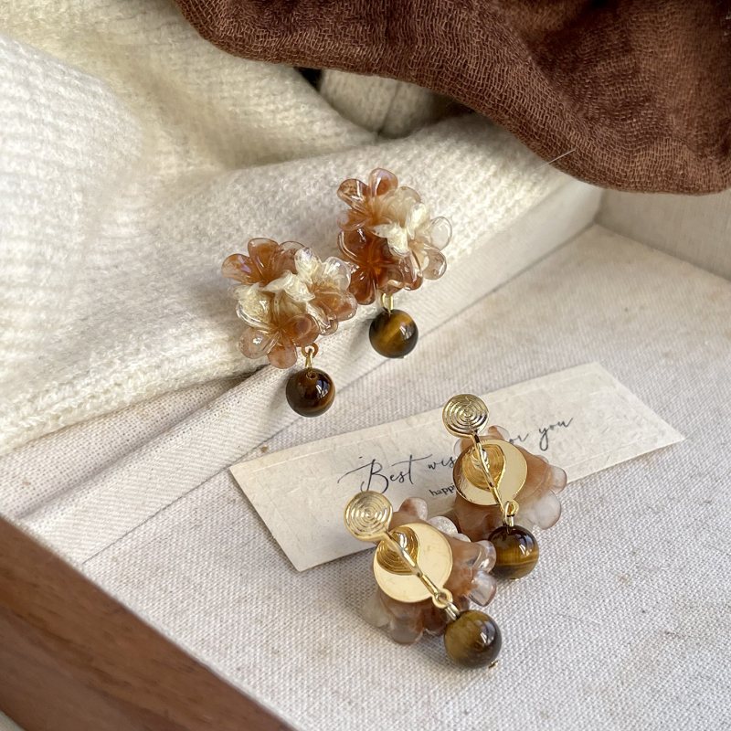 Cercei din cupru, Tiger Eye geometric, Clips de urechi Mosquito Coil, stil vintage, Primăvara 2025