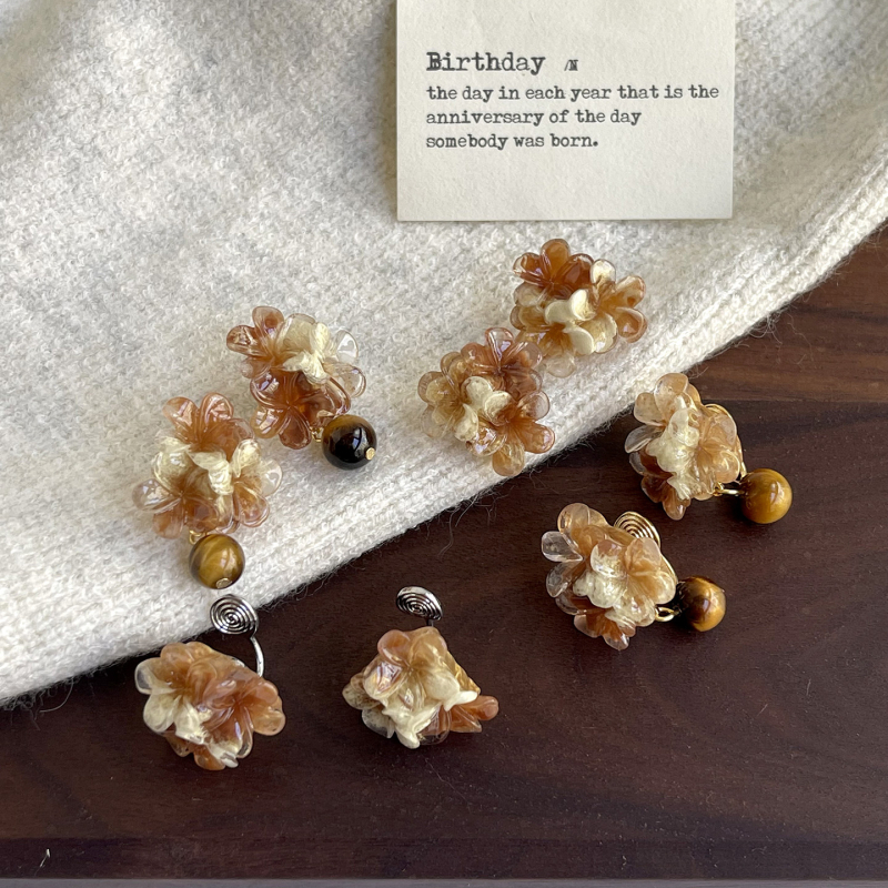 Cercei din cupru, Tiger Eye geometric, Clips de urechi Mosquito Coil, stil vintage, Primăvara 2025