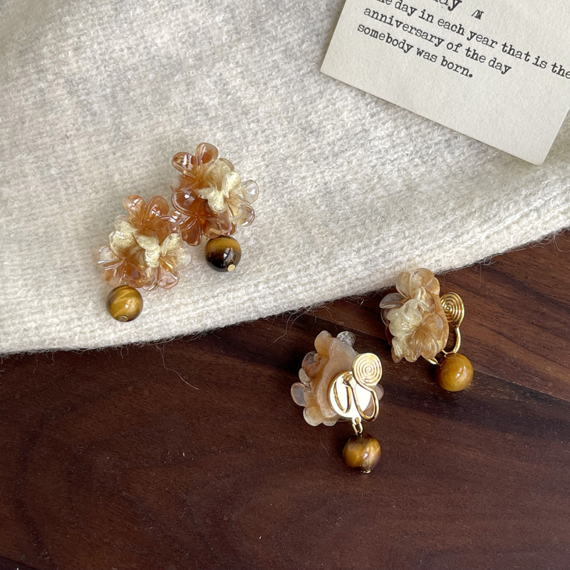 Cercei din cupru, Tiger Eye geometric, Clips de urechi Mosquito Coil, stil vintage, Primăvara 2025