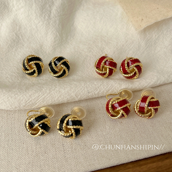 Clipsuri pentru urechi din cupru, nod concentric franțuzesc, fără piercing, elegante pentru femei, finisaj cu ulei