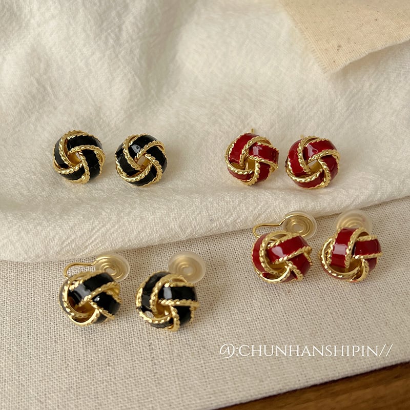 Clipsuri pentru urechi din cupru, nod concentric franțuzesc, fără piercing, elegante pentru femei, finisaj cu ulei