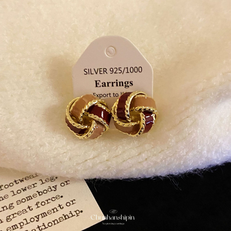 Clipsuri pentru urechi din cupru, nod concentric franțuzesc, fără piercing, elegante pentru femei, finisaj cu ulei