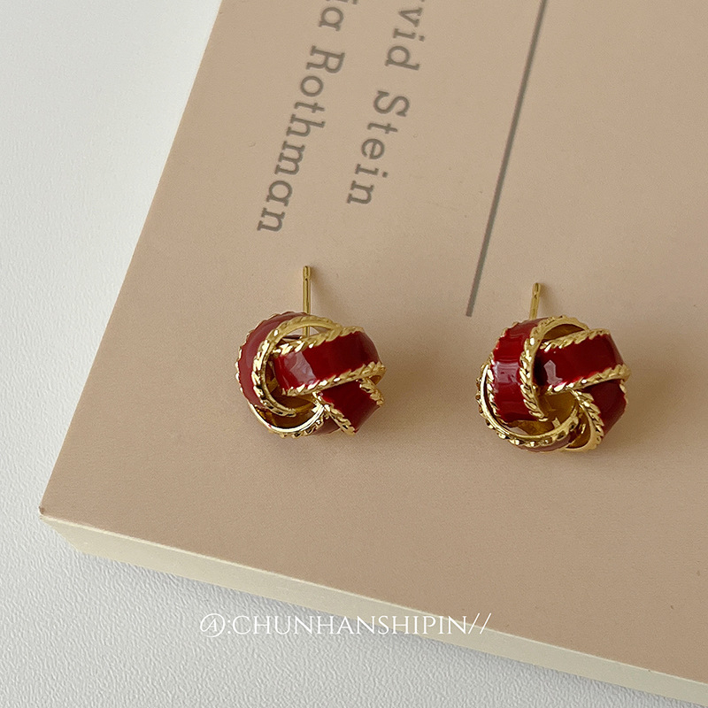 Clipsuri pentru urechi din cupru, nod concentric franțuzesc, fără piercing, elegante pentru femei, finisaj cu ulei