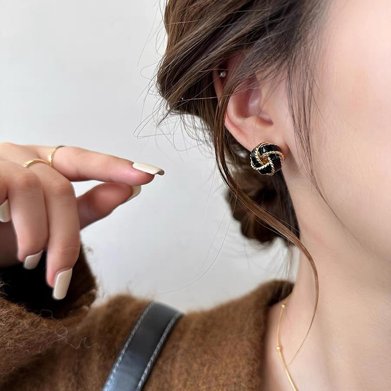 Clipsuri pentru urechi din cupru, nod concentric franțuzesc, fără piercing, elegante pentru femei, finisaj cu ulei