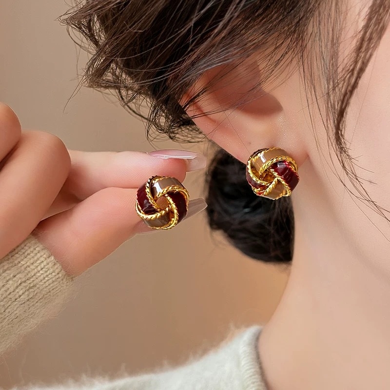 Clipsuri pentru urechi din cupru, nod concentric franțuzesc, fără piercing, elegante pentru femei, finisaj cu ulei