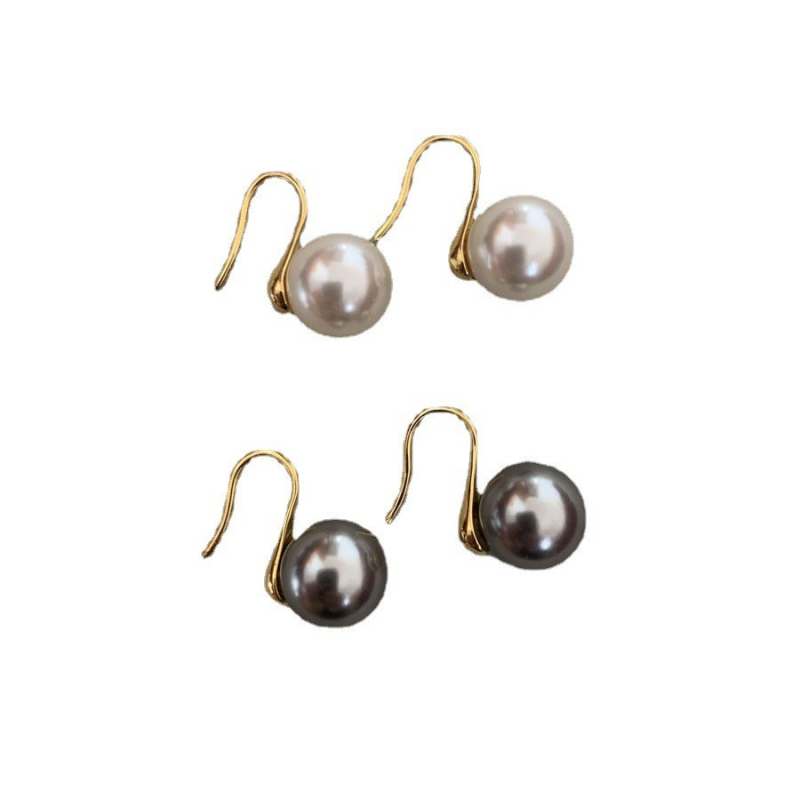 Naušnice s perlom, geometrijski dizajn, promjer bisera 12–13 mm, postovi od 14K metala