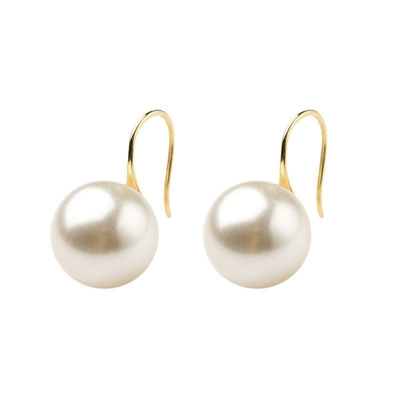 Naušnice s perlom, geometrijski dizajn, promjer bisera 12–13 mm, postovi od 14K metala