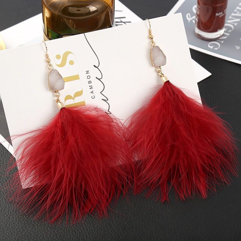 Cercei – pene, cu pietre montate, știfturi din fier, stil boem, lansare 2024