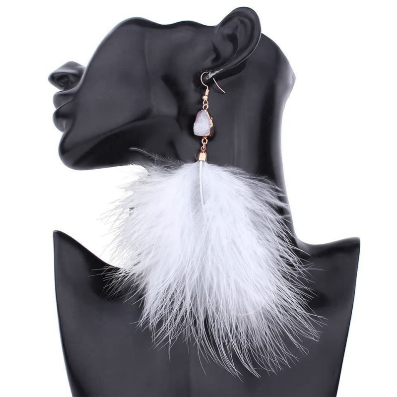 Cercei – pene, cu pietre montate, știfturi din fier, stil boem, lansare 2024