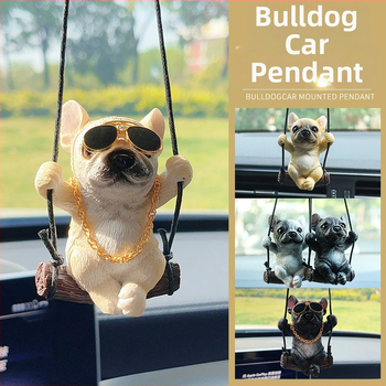 Bulldog autový prívesok – živica, kreslený štýl, vnútorná dekorácia auta