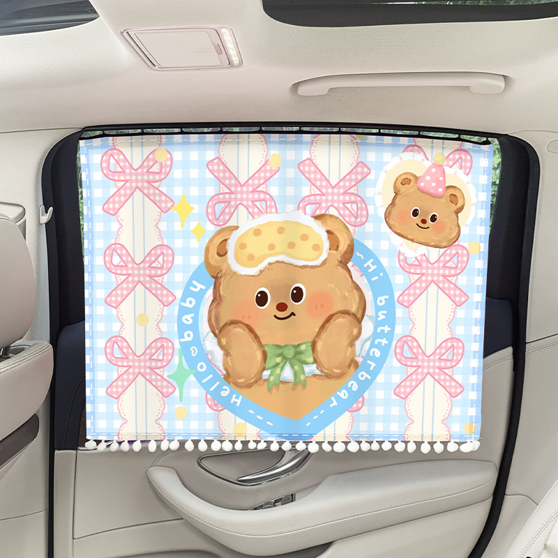 Umbră auto cu șine glisante încorporate pentru fereastra laterală din spate, poliester, translucid, protecția intimității și izolație termică, montaj suspendat