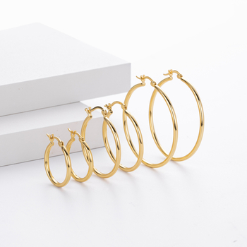 Cercei geometrici din argint 925, cerc tubular gol — ac de urechi din argint 925, placare electroplată