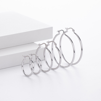 Cercei geometrici din argint 925, cerc tubular gol — ac de urechi din argint 925, placare electroplată