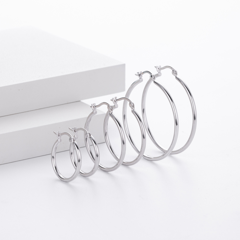 Cercei geometrici din argint 925, cerc tubular gol — ac de urechi din argint 925, placare electroplată