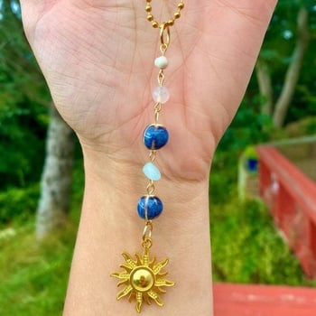 Pandantiv de mașină din cristal, ornament auto retro, model soare și lună/stele/univers, material cristal