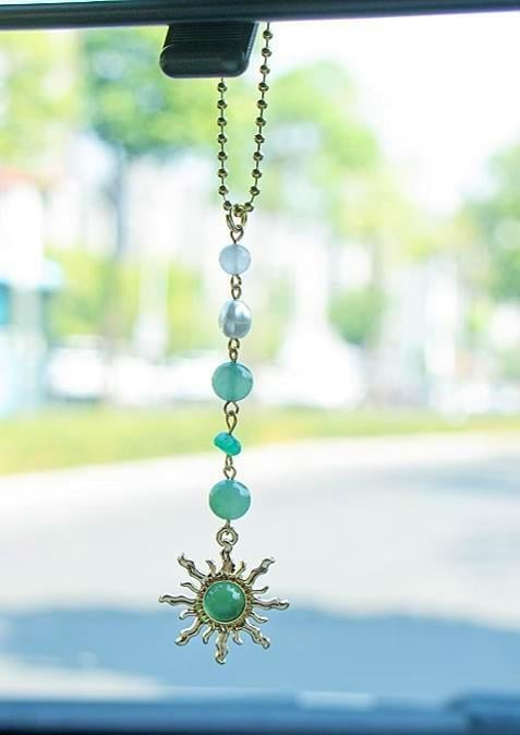 Pandantiv de mașină din cristal, ornament auto retro, model soare și lună/stele/univers, material cristal