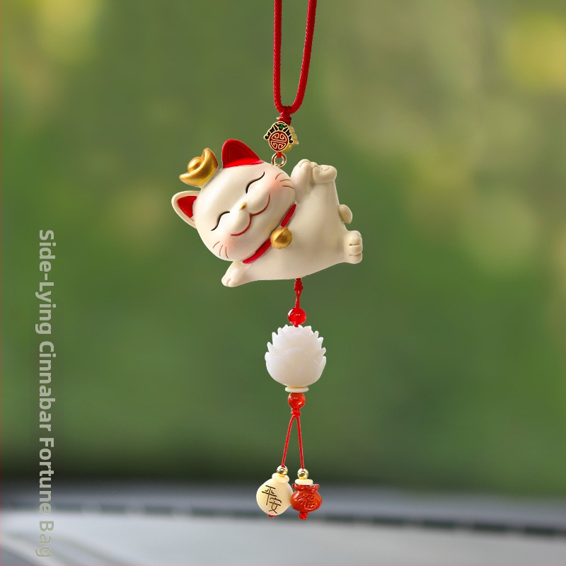 Xin Ku висулка за автомобил от смола за огледало за обратно виждане – котка късмет, благословия, прост вътрешен декор