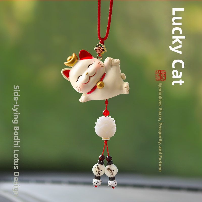 Xin Ku висулка за автомобил от смола за огледало за обратно виждане – котка късмет, благословия, прост вътрешен декор