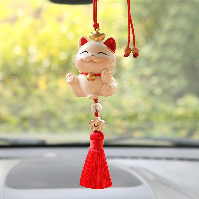 Xin Ku висулка за автомобил от смола за огледало за обратно виждане – котка късмет, благословия, прост вътрешен декор