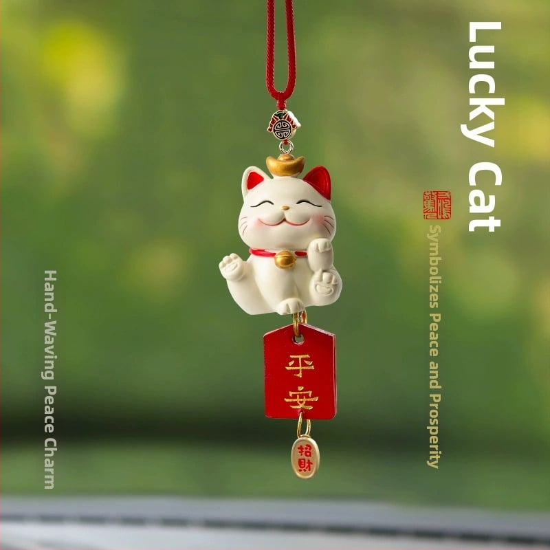 Xin Ku висулка за автомобил от смола за огледало за обратно виждане – котка късмет, благословия, прост вътрешен декор