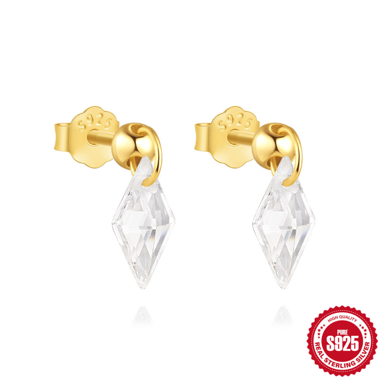 Naušnice od srebra 925, geometrijski motiv zvijezda i mjesec, cirkon, minimalistički stil, 1.66 g