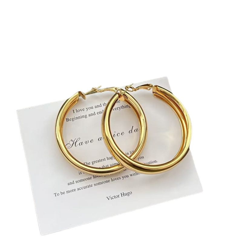 Shutong Geometriai fülbevalók, aranyozott réz, 925 ezüst posts, elektroplating, könnyű luxus stílus