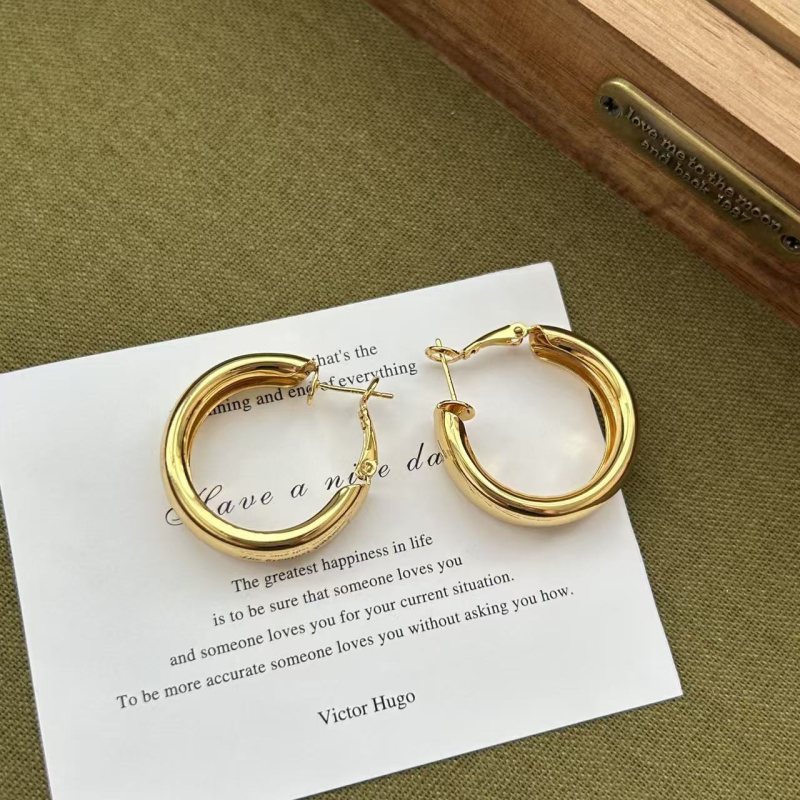 Shutong Geometriai fülbevalók, aranyozott réz, 925 ezüst posts, elektroplating, könnyű luxus stílus