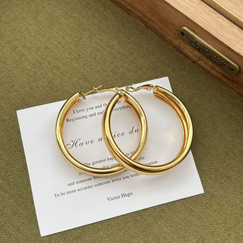 Shutong Geometriai fülbevalók, aranyozott réz, 925 ezüst posts, elektroplating, könnyű luxus stílus