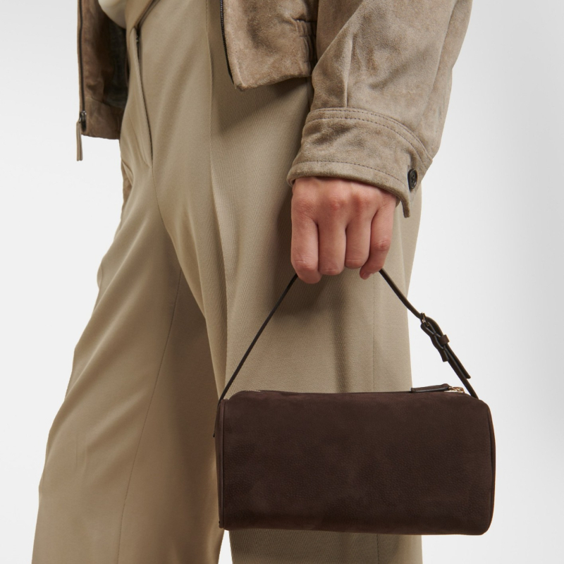 Visokokvalitetna ovčja koža, mini clutch s pretincem za olovke i držačem za olovke, nubuk velur, jastukastog oblika, zatvarač