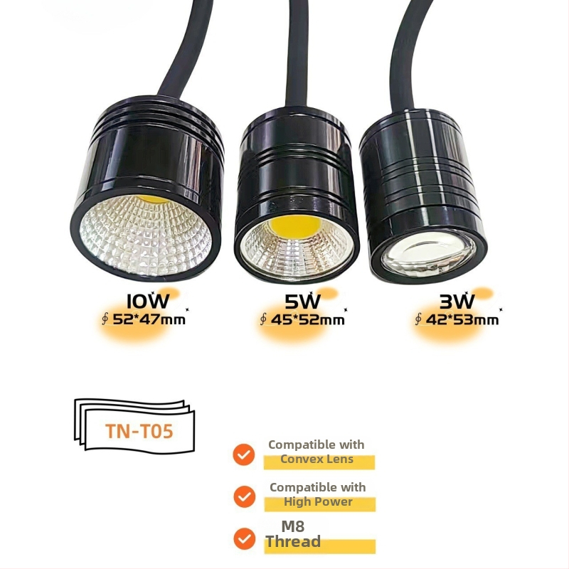 Trojčlenný hliníkový obal lampy pre akvárium, sada 3 diely, model TN-T05, hliník 6063, eloxovaný povrch, COB-kompatibilné, 3W/5W/10W