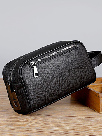 Férfi clutch ujjlenyomat-zárral, PU bőr, szemcsés textúra, érmetartó rekesz, lopás elleni védelem