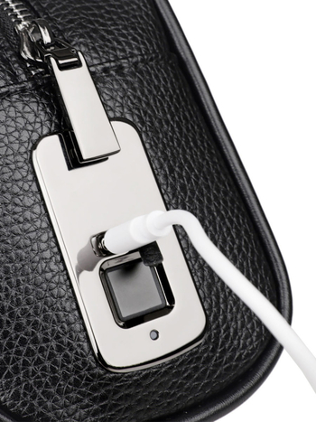 Férfi clutch ujjlenyomat-zárral, PU bőr, szemcsés textúra, érmetartó rekesz, lopás elleni védelem