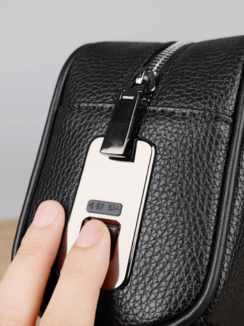 Férfi clutch ujjlenyomat-zárral, PU bőr, szemcsés textúra, érmetartó rekesz, lopás elleni védelem