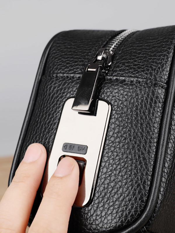 Férfi clutch ujjlenyomat-zárral, PU bőr, szemcsés textúra, érmetartó rekesz, lopás elleni védelem