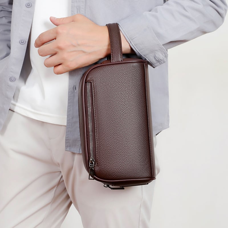 Férfi clutch ujjlenyomat-zárral, PU bőr, szemcsés textúra, érmetartó rekesz, lopás elleni védelem