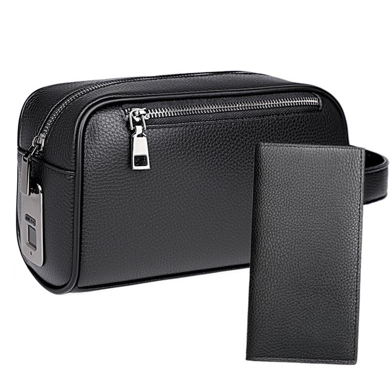 Férfi clutch ujjlenyomat-zárral, PU bőr, szemcsés textúra, érmetartó rekesz, lopás elleni védelem