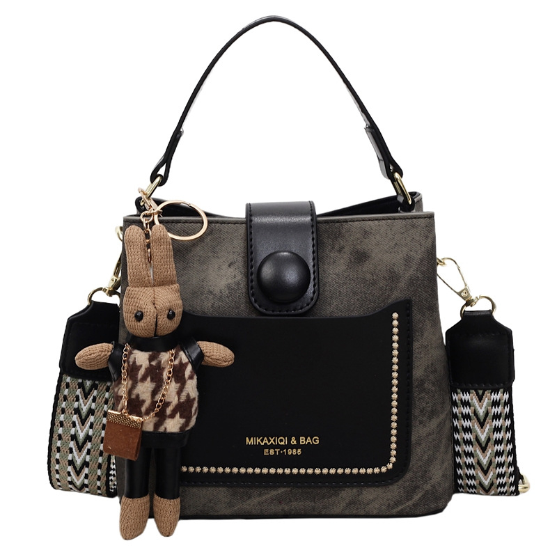 Geantă bucket din PU, stil urban minimalist, formă bucket, închidere cu fermoar, căptușeală poliester