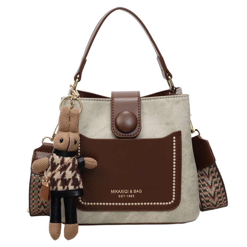 Geantă bucket din PU, stil urban minimalist, formă bucket, închidere cu fermoar, căptușeală poliester