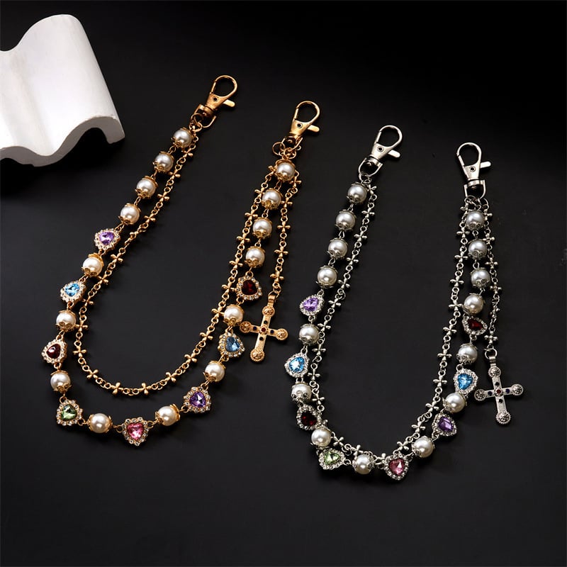 Sulamist taljeketi geomeetrilise unisex disainiga, rist ja tehislike pärlite briljantsed inkrustatsioonid naistele