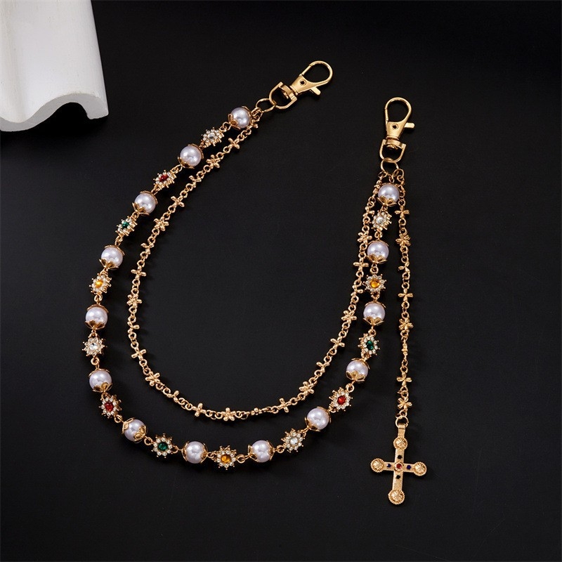 Sulamist taljeketi geomeetrilise unisex disainiga, rist ja tehislike pärlite briljantsed inkrustatsioonid naistele