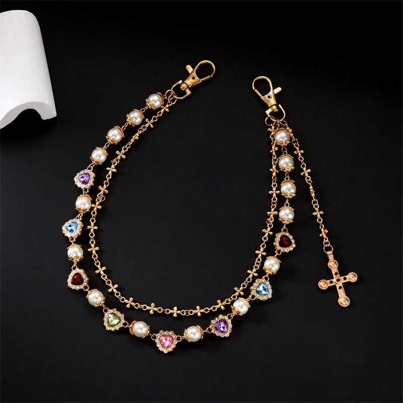 Sulamist taljeketi geomeetrilise unisex disainiga, rist ja tehislike pärlite briljantsed inkrustatsioonid naistele