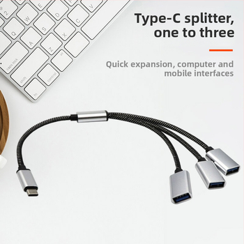 USB-C hub s 3 USB 2.0 porty, rýchlosť 480 Mbps, napájanie zo zbernice, kábel 30 cm — Model A-15