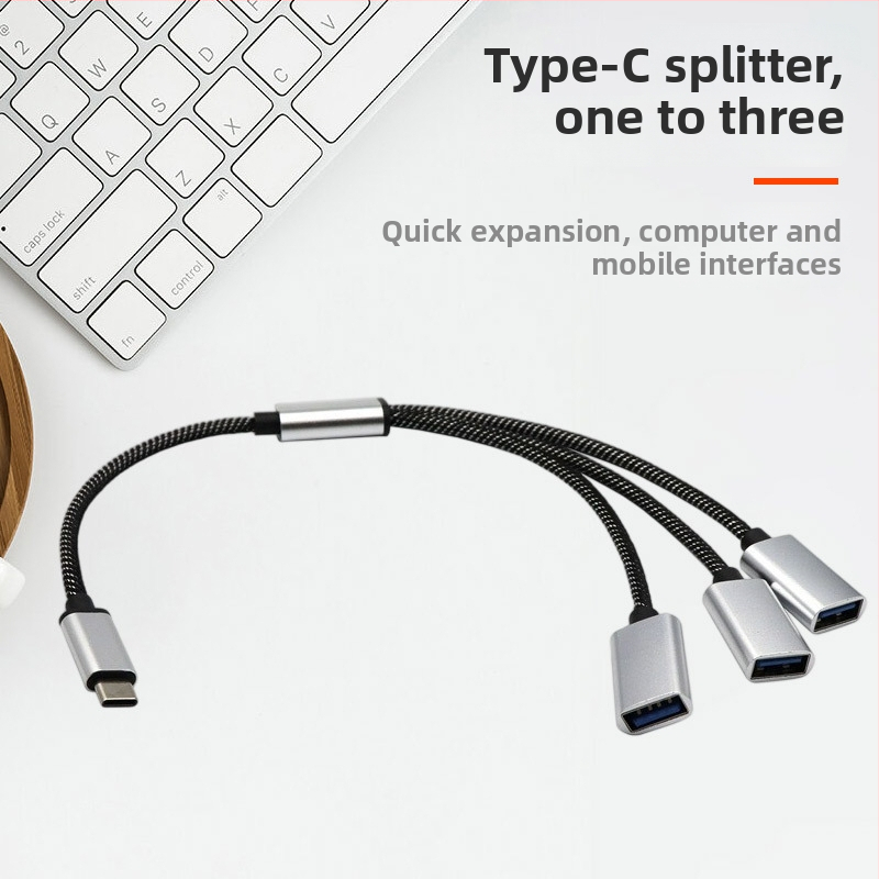 USB-C hub s 3 USB 2.0 porty, rýchlosť 480 Mbps, napájanie zo zbernice, kábel 30 cm — Model A-15